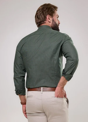 Happy - Camisa Manga Longa Masculina Slim Xadrez Verde - HAPPY