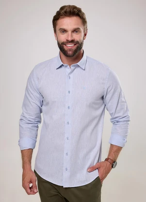 Happy - Camisa Masculina Slim Capri Linho Azul - HAPPY