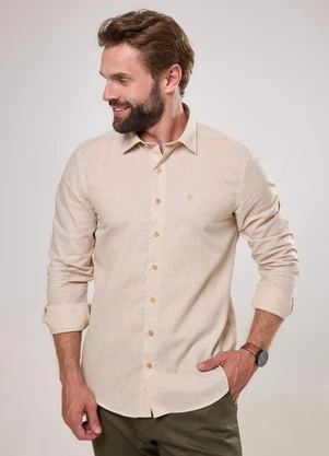 Happy - Camisa Masculina Slim Capri Linho Bege - HAPPY
