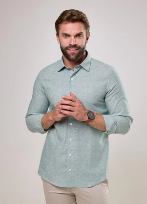 Happy - Camisa Masculina Slim Capri Linho Verde - HAPPY