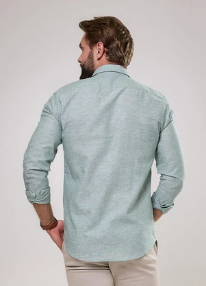 Happy - Camisa Masculina Slim Capri Linho Verde - HAPPY
