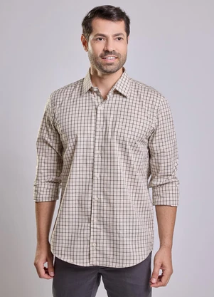 Happy - Camisa Masculina Slim Miguel Bege - HAPPY
