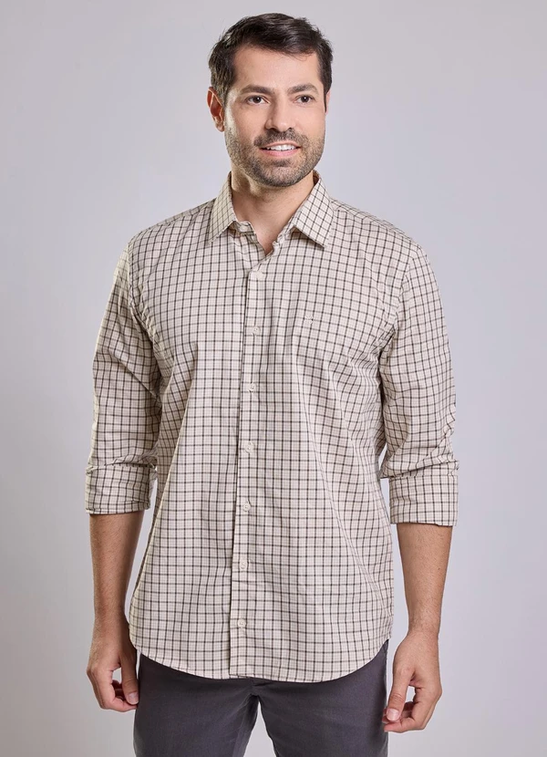 Happy - Camisa Masculina Slim Miguel Bege