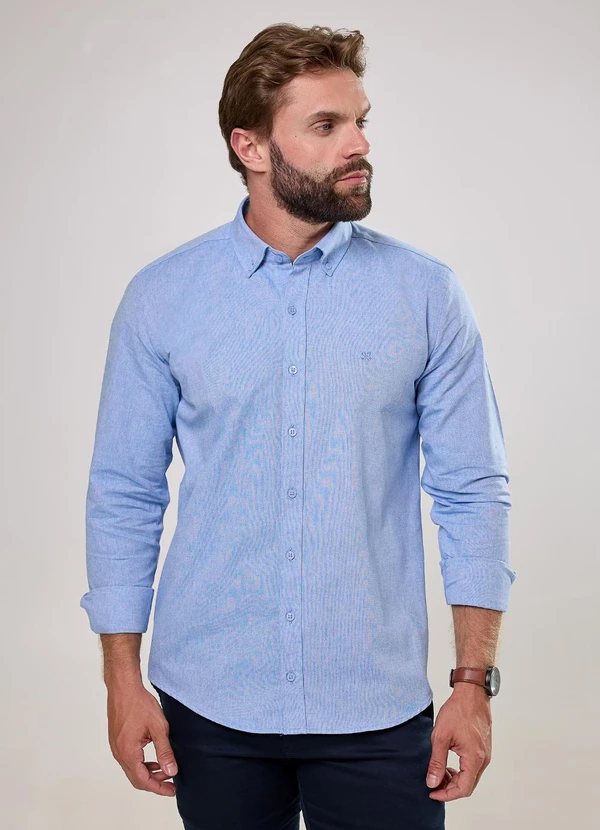 Happy - Camisa Masculina Slim Oxford Azul