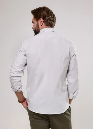Happy - Camisa Masculina Slim Oxford Cinza - HAPPY