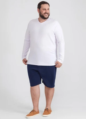 Basicamente - Camiseta Básica Gola V Manga Longa Plus Branco - BASICAMENTE