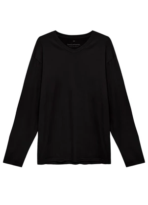 Basicamente - Camiseta Básica Gola V Manga Longa Preto - BASICAMENTE