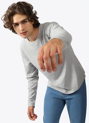 Basicamente - Camiseta Básica Manga Longa Mescla Claro - BASICAMENTE