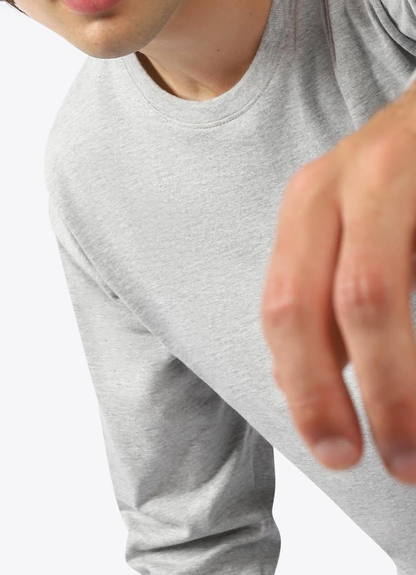 Basicamente - Camiseta Básica Manga Longa Mescla Claro 2