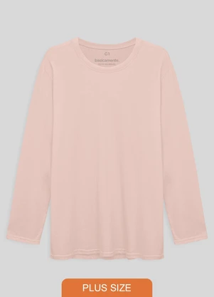 Basicamente - Camiseta Básica Manga Longa Plus Rosa Pastel - BASICAMENTE