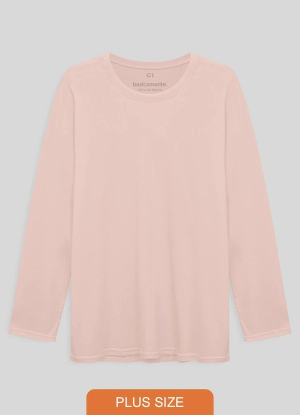 Basicamente - Camiseta Básica Manga Longa Plus Rosa Pastel