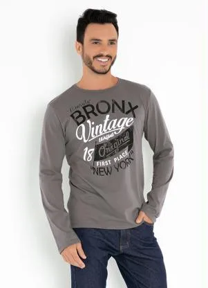 Moda Pop - Camiseta Cinza com Estampa Frontal - MODA POP