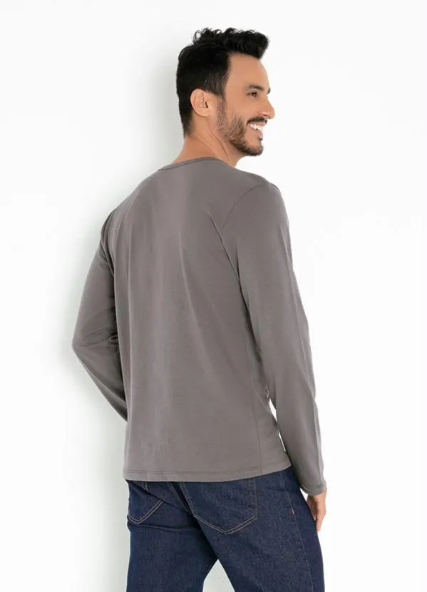 Moda Pop - Camiseta Cinza com Estampa Frontal 2