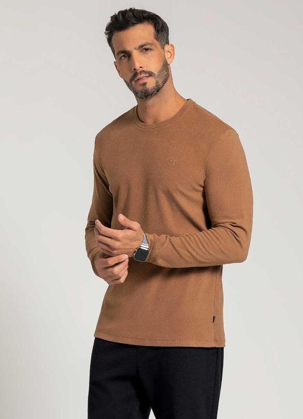 Exco - Camiseta de Manga Longa Canelada Marrom