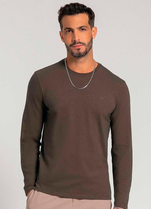 Exco - Camiseta de Manga Longa Masculina Marrom