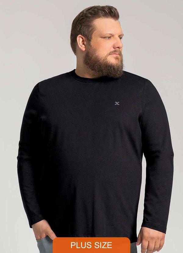 Exco - Camiseta de Manga Longa Plus Size Preto