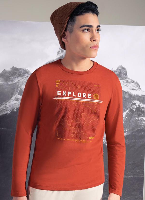 Exco - Camiseta Estampada Relevo em Meia Malha Laranja 3