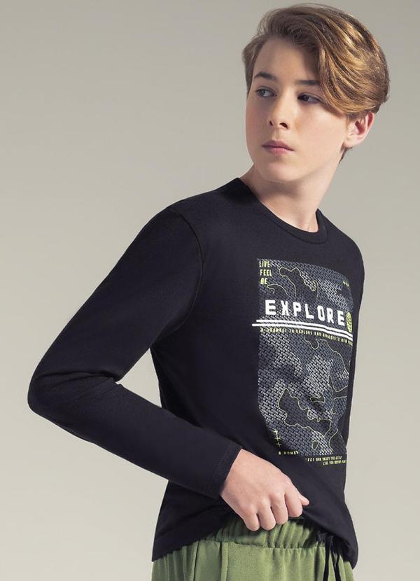 Exco - Camiseta Estampada Relevo em Meia Malha Preto