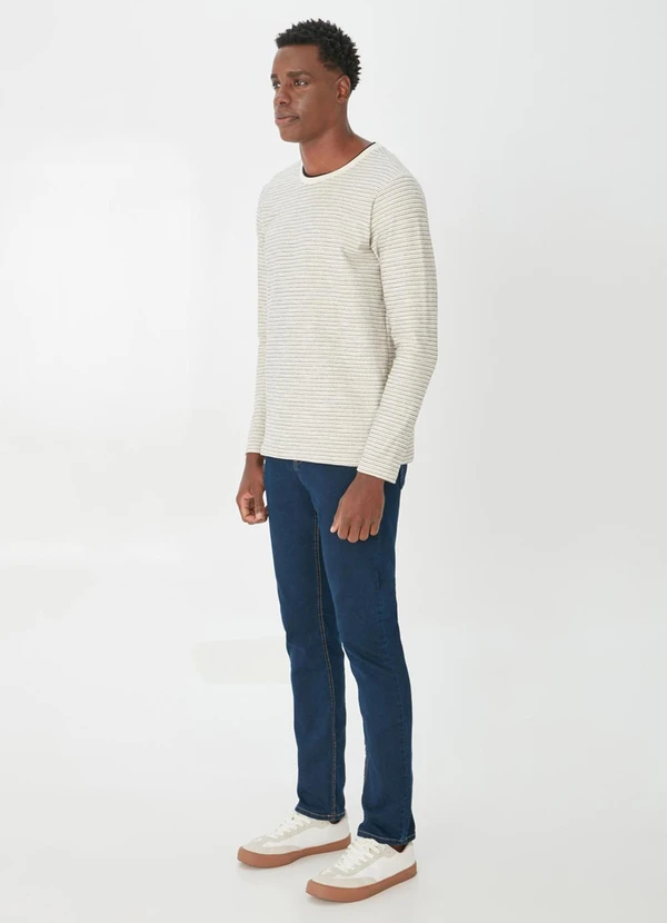 Malwee - Camiseta Listrada Texturizada Bege