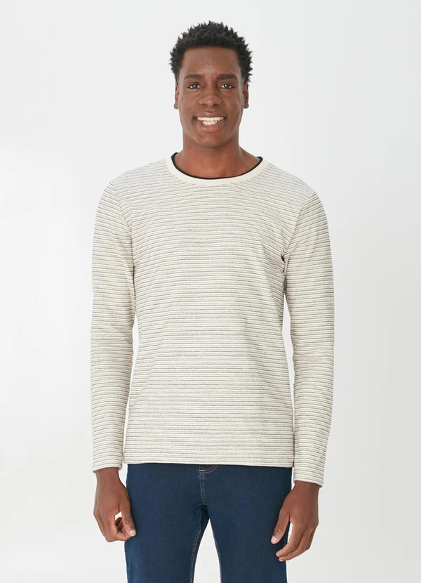 Malwee - Camiseta Listrada Texturizada Bege 3