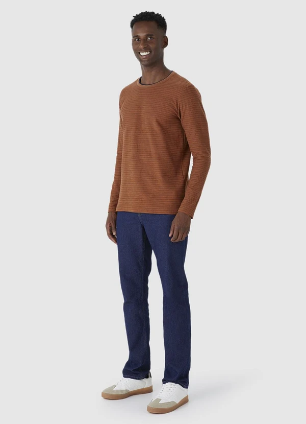 Malwee - Camiseta Listrada Texturizada Marrom