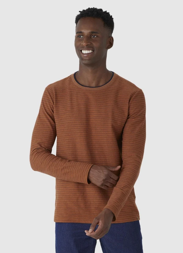 Malwee - Camiseta Listrada Texturizada Marrom 2