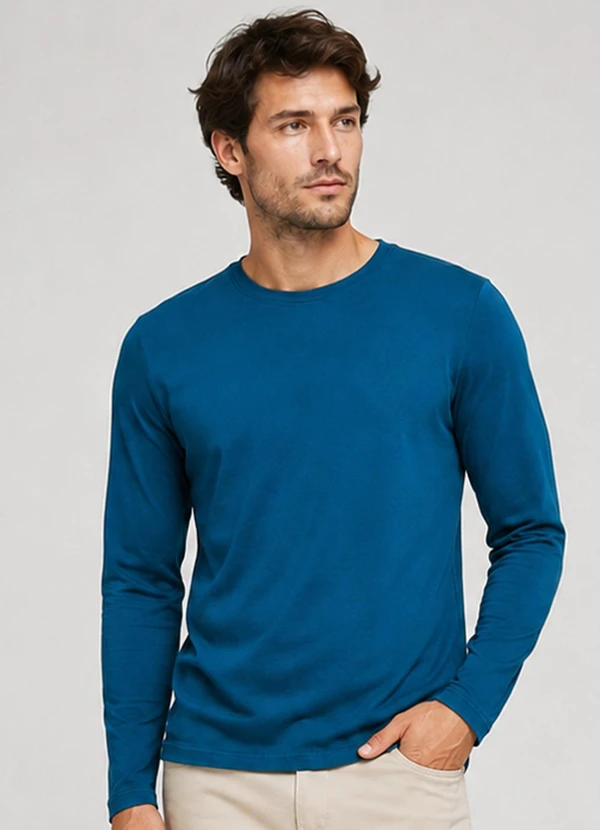 Select - Camiseta Manga Longa Meia Malha Masculina Azul
