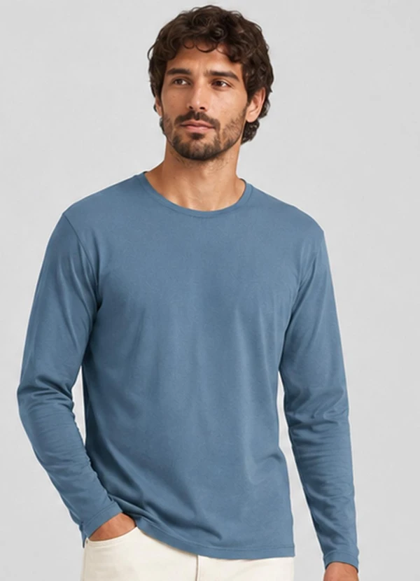 Select - Camiseta Manga Longa Meia Malha Masculina Azul