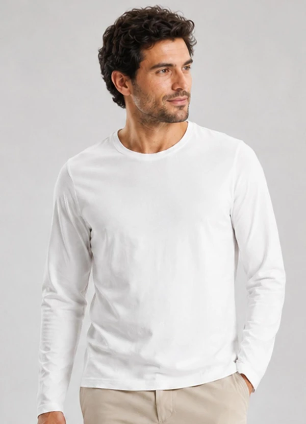 Select - Camiseta Manga Longa Meia Malha Masculina Branco