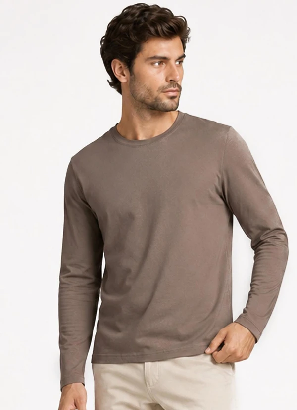 Select - Camiseta Manga Longa Meia Malha Masculina Marrom