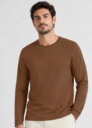 Select - Camiseta Manga Longa Meia Malha Masculina Marrom - SELECT
