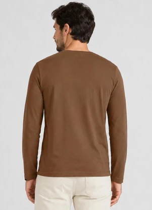 Select - Camiseta Manga Longa Meia Malha Masculina Marrom - SELECT