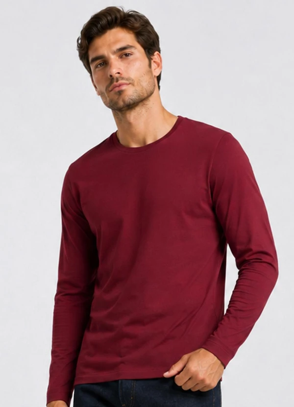 Select - Camiseta Manga Longa Meia Malha Masculina Vermelh