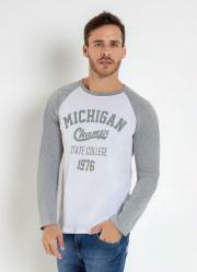 Camiseta Manga Longa Raglan Branca e Mescla