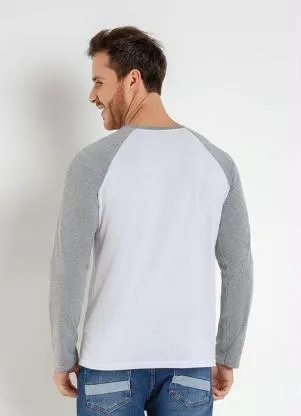 Moda Pop - Camiseta Manga Longa Raglan Branca e Mescla - MODA POP