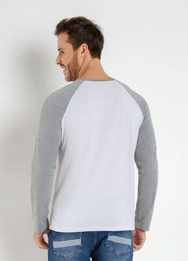 Moda Pop - Camiseta Manga Longa Raglan Branca e Mescla 2