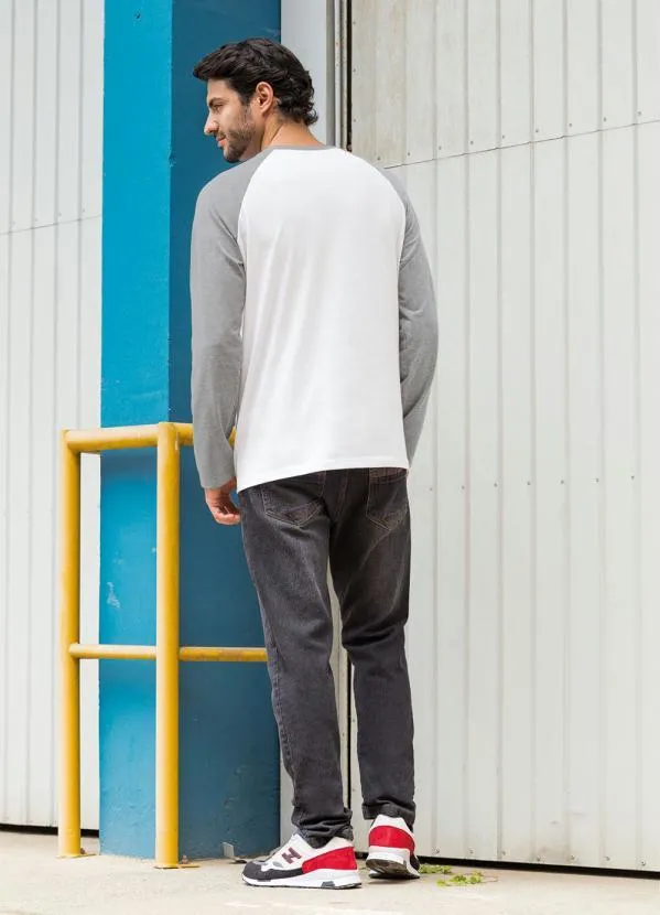 Moda Pop - Camiseta Manga Longa Raglan Branca e Mescla 6