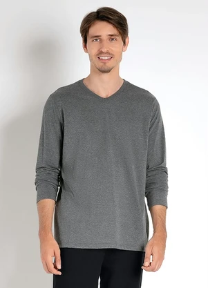 Camiseta (Mescla Escuro) Gola V Basicamente - BASICAMENTE