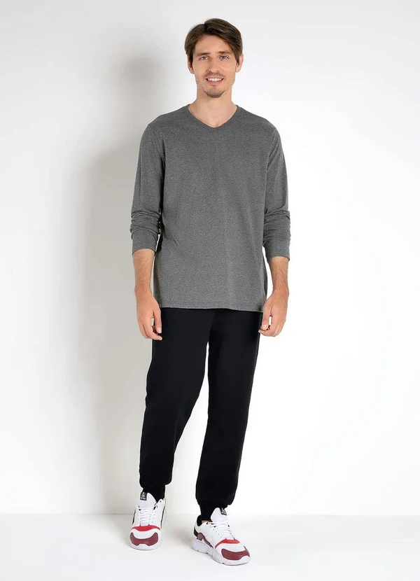 Basicamente - Camiseta Mescla Escuro Gola V Basicamente 3