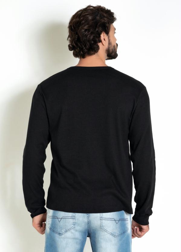 Outlet - Camiseta Preta com Botões e Mangas Longas 2