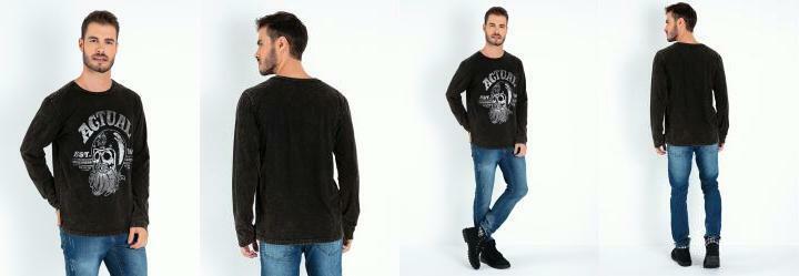 Camiseta Preta com Efeito Marmorizado e Estampa