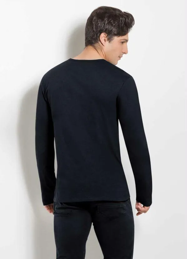 Moda Pop - Camiseta Preta com Manga Longa e Estampa Ny 2