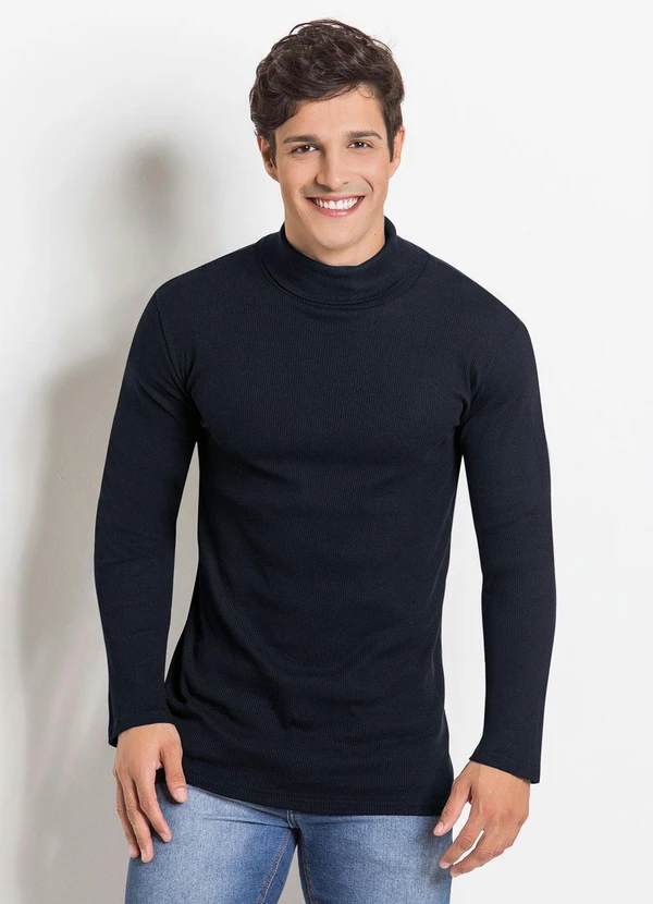 Moda Pop - Camiseta Manga Longa Gola Rolê Preta 5