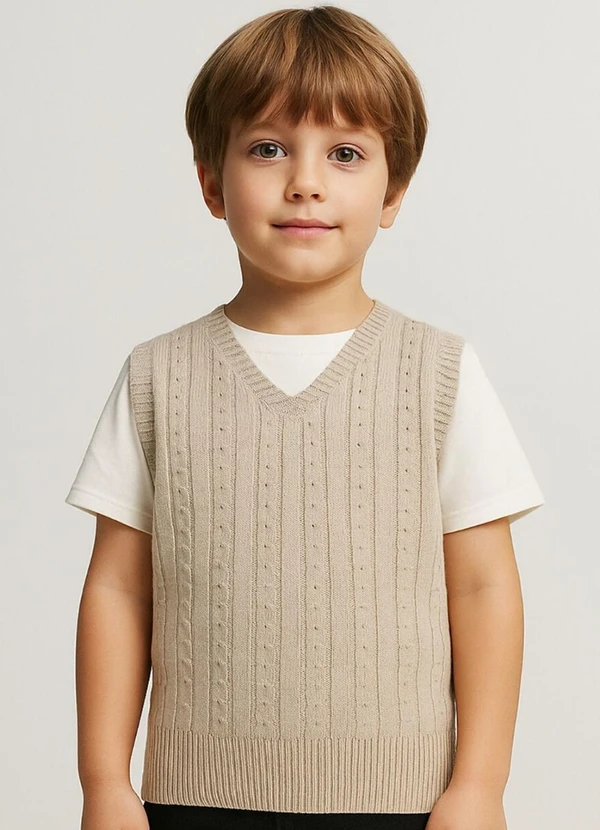 Doce Tom - Colete Infantil Tricot  com Decote V Bege 2