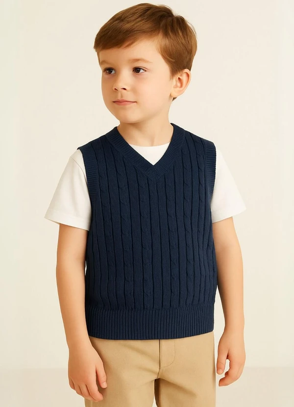 Doce Tom - Colete Infantil Tricot com Decote V Marinho