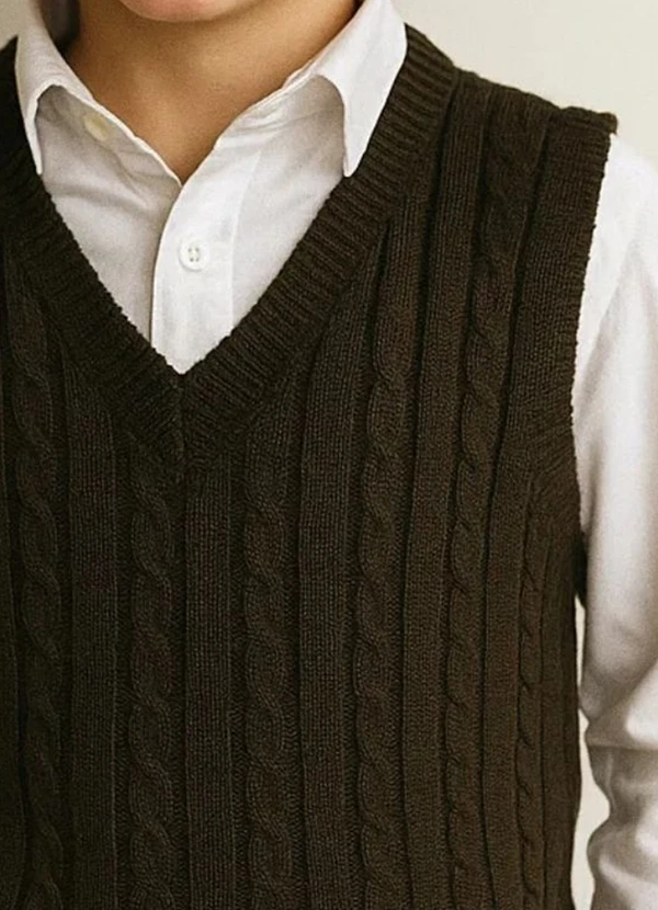 Doce Tom - Colete Infantil Tricot  com Decote V Verde  2