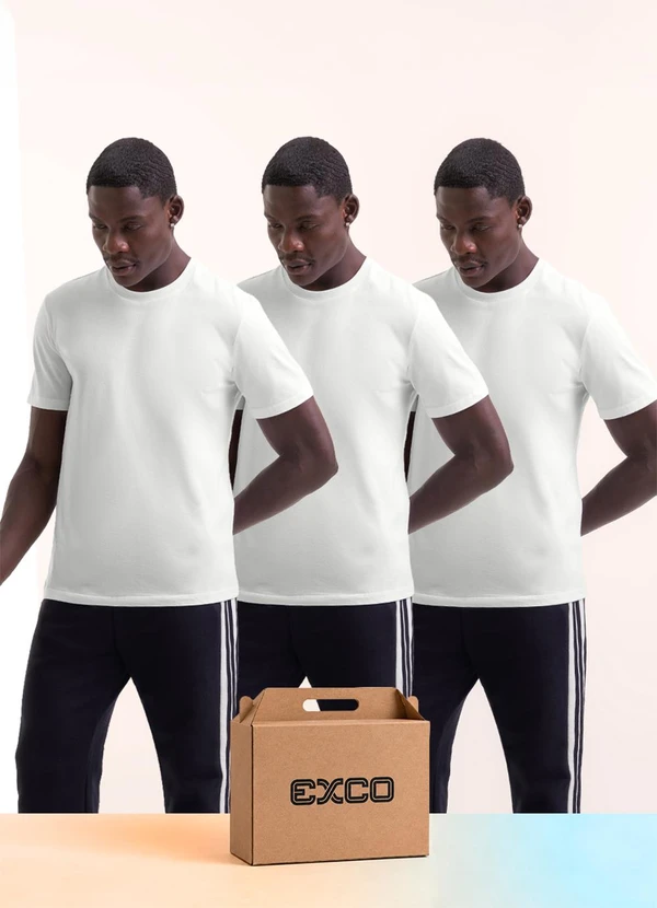 Exco - Kit 3 Camisetas em Algodão Branco