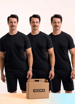 Exco - Kit 3 Camisetas em Algodão Preto - EXCO