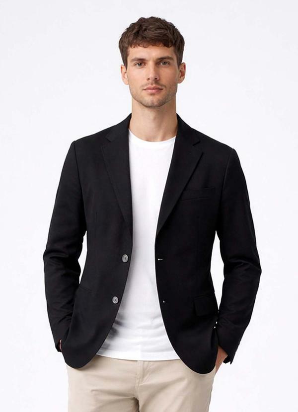 Diametro - Blazer Masculino Sarja Gola Dupla Preto