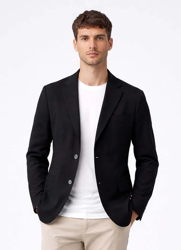 Diametro - Blazer Masculino Sarja Gola Dupla Preto